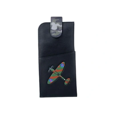 Image of Mala Leather Spitfire Plane Wide Fitting Tab Top Glasses Case (Black)