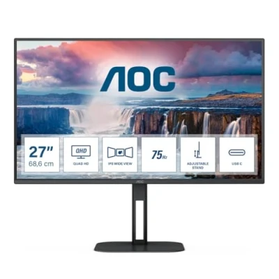 Image of AOC Q27V5C 27 Inch QHD Monitor, 75Hz, IPS, 1ms, FreeSync, speakers, Height adjust, USB HUb (2560 x 1440 @ 300 cd/m² , HDMI 2.0 / DP 1.2, 3.2)