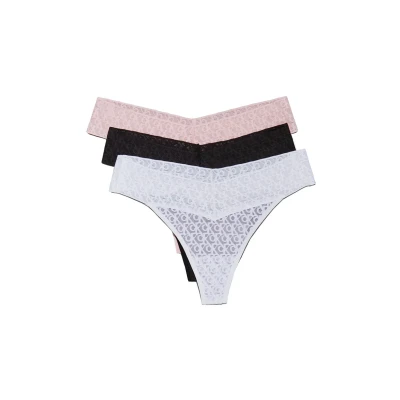 Image of Calvin Klein Underwear LOW RISE Thong LOGO TRIM 3 PACK Thong, Women&#039;s, Size: Large, Black/classic white/buff pink