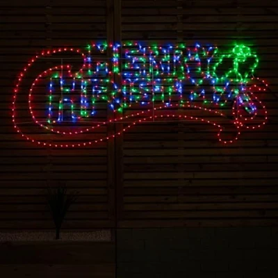 Image of 185cm x 70cm Light up Hanging Merry Christmas Rope with Multi Action LEDs
