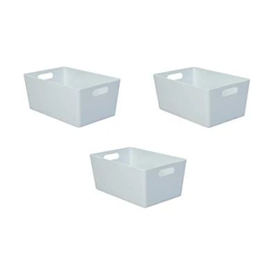 Image of WHAM Studio Basket 4.02 Rectangular Ice White Plastic Storage Baskets Kitchen Home &amp; Office Tidy Organiser 25x17x11cm Set of 3