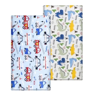Image of 2 x Cot Bed sheets 120x60 Fitted Cotton Soft Hypoallergenic Fully Elasticated Skirt Breathable Easy Care(Car+Dinosaur)