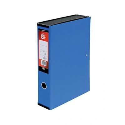 Image of 5 Star Office Box File Lock Spring with Ring Pull and Catch 75mm Spine Foolscap Blue [Pack 5]