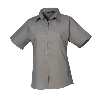 Image of Premier Womens/Ladies Poplin Short Sleeved Blouse (Dark Grey) Size 26 UK