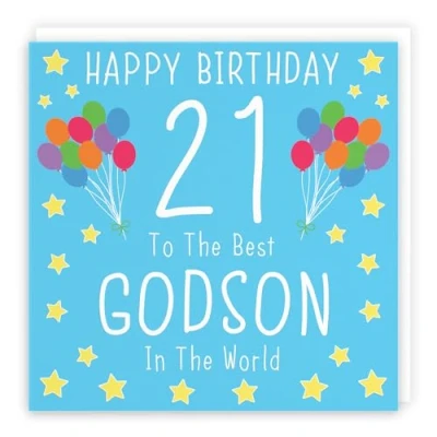 Image of Hunts England Godson 21st Birthday Card Happy 21 To The Best In World Iconic Collection Fun Colourful