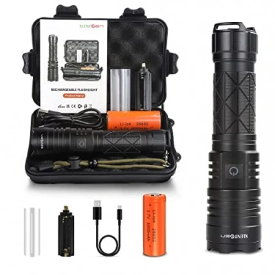 Image of XLENTGEN Torches LED Super Bright 20000 Lumens Rechargeable Torch with Power Bank Function, IPX4 Waterproof, 5 Modes Powerful Tactical Flashlight for Camping, Dog Walking, Emergency