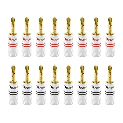 Image of Nakamichi Excel Series 24k Gold Plated Banana Plug 12 AWG 18 Gauge Size 4mm Speakers Amplifier Hi Fi AV Stereo Home Theatre Audio Wire Cable Screw Connector 16 Pcs (8 Pairs), BFA