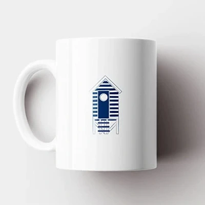 Image of Global Designs Beach Hut Coastal Blue Nautical Ceramic Mug Themed Gift