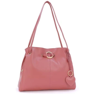 Image of Gigi Ladies Leather Shoulder Bag Medium Tote Handbag With Multiple Compartments Heart Keyring Charm OTHELLO 4323 Pink