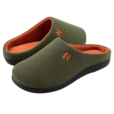 Image of RockDove Men&#039;s Original Two Tone Memory Foam Slipper, Size 9.5 UK Men, Army Green and Tangerine