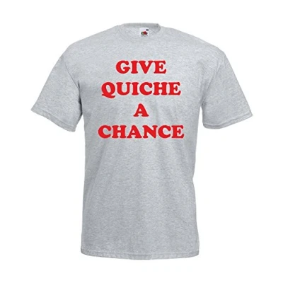Image of Give Quiche A Chance, Mens Printed T Shirt Heather Grey/Red L