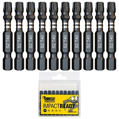 Image of 10 x SabreCut SCTX4050_10 50mm TX40 T40 Impact Screwdriver Driver Bits Set Single Ended Torx Heavy Duty Including Storage Box