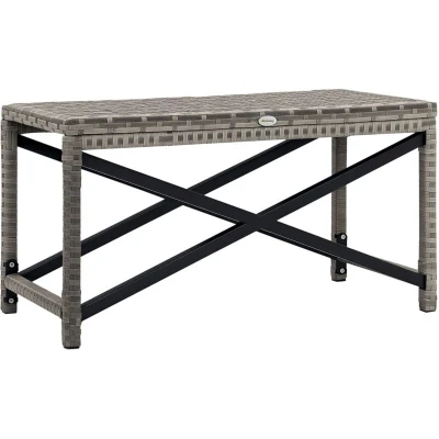 Image of Outsunny Outdoor Coffee Table, Garden PE Rattan Side Table with Plastic Board Under the Full Woven Top and X Shape Frame for Patio, Balcony, Mixed Grey