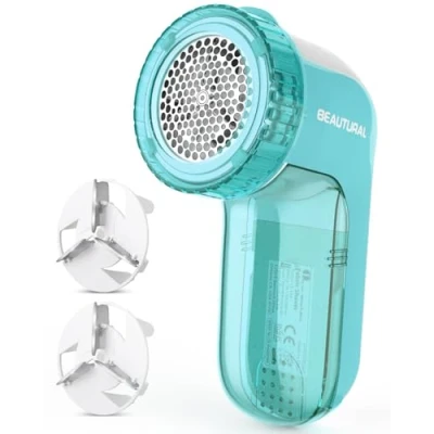 Image of BEAUTURAL Fabric Shaver and Lint Remover, Sweater Defuzzer with 2 Speeds, Replaceable Stainless Steel Blades, Battery Operated, Remove Clothes Fuzz, Balls, Pills, Bobbles