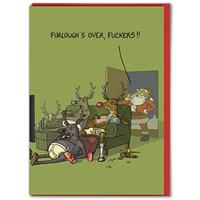 Image of Brainbox Candy Hilariously Funny Christmas Cards &#039;Furlough&#039;s Over&#039; Rude Cheeky Xmas Card For Him Her Men Women Partner Friend