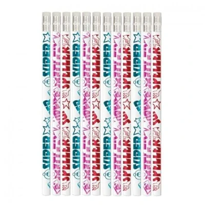 Image of 12 x Super Speller HB Pencils with Erasers. Class Gift/Party Bag Filler
