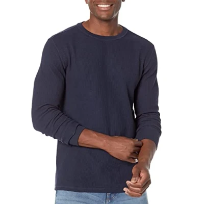 Image of Amazon Essentials Men&#039;s Slim Fit Long Sleeve Waffle Shirt, Navy, L