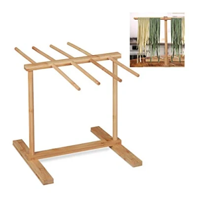 Image of Relaxdays 10032117 Drying Rack, 8 Bars, Dryer, Stand, Pasta Hanger, Bamboo, HBT 30 x 39.5 cm, Natural