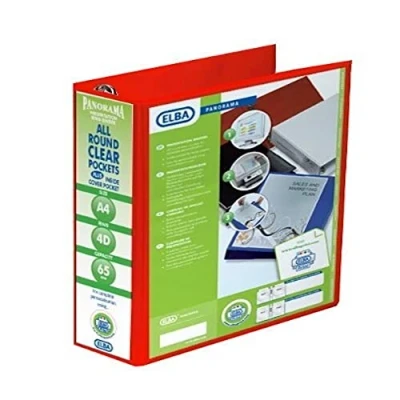 Image of Emgee Presentation Lever Arch File Clear Cover Pockets 2 Ring 70mm Spine A4 Red Ref 560351 [Pack of 5]