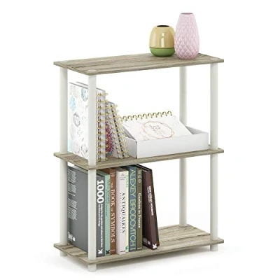 Image of Furinno Turn N Tube 3 Tier Compact Multipurpose Shelf Display Rack, Standing Shelf, Sonoma Oak/White