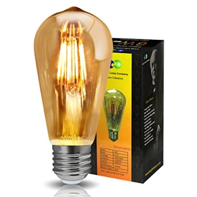 Image of Retro Vintage LED 6w Dimmable Squirrel Cage Edison Style Filament Bulb Smoked Gold Glass ST58 E27 Screw