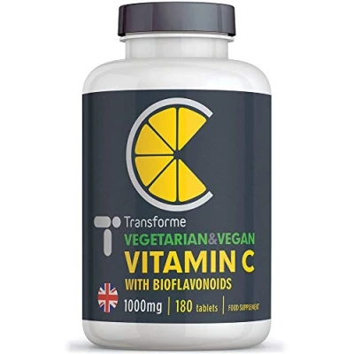 Image of Transforme Vitamin C 1000mg 180 Premium Vegan &amp; Vegetarian Tablets 6 Month Supply High Strength Ascorbic Acid Enhanced with 200mg Citrus Bioflavonoids for Normal Immune System UK Made