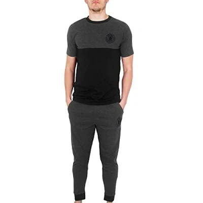 Image of Chelsea FC Official Football Gift Mens Premium Long Pyjamas Set Grey XL