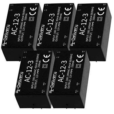 Image of AZDelivery 5 x 220V to 12V Mini Power Supply Module compatible with Raspberry Pi
