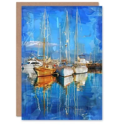 Image of Artery8 Greeting Card Fishing Boats in Christchurch Harbour Dorset Blank For Him Or Her Art Birthday