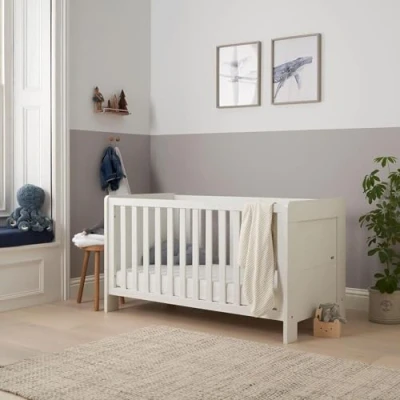 Image of Tutti Bambini Alba Baby Cot Bed 3 in 1 Wooden Crib, Toddler &amp; Day Bed, Convertible Adjustable Base, From Birth to 6 Years, White (140 cm x 70 cm)