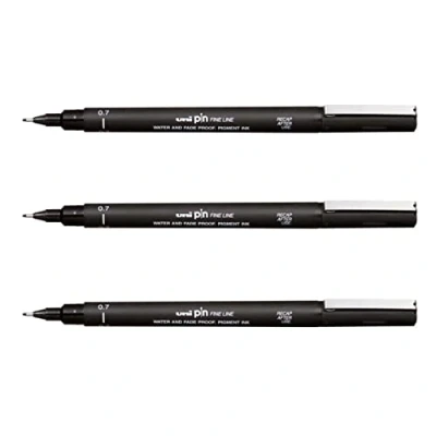 Image of UNI BALL PIN DRAWING PEN FINELINER ULTRA FINE LINE MARKER 0.7mm BLACK Ink [Pack of 3]