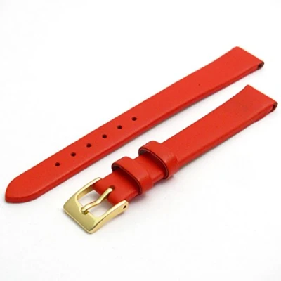 Image of Fine Calf Leather Watch Strap Band 14mm Red with Gilt (Gold Colour) Buckle. Free Spring Bars (Watch Pins)