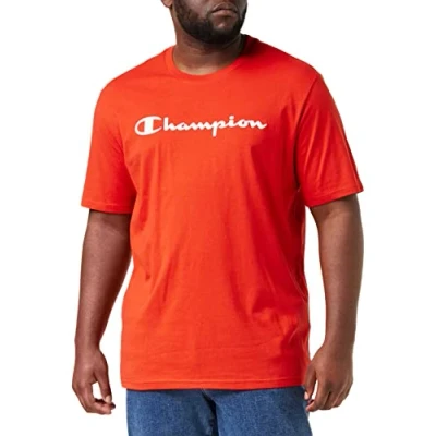 Image of Champion Men&#039;s American Classics Big Logo S Short Sleeve T Shirt, Lava Red,