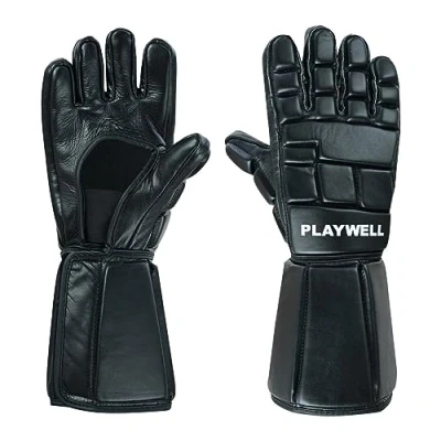 Image of Playwell Martial Arts Full contact Leather Ultimate Stick Sparring Escrima/Kali Gloves With, Forearm Protection (Medium)