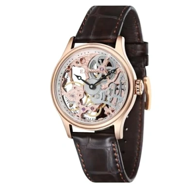 Image of Thomas Earnshaw Men&#039;s Bauer Mechanical Skeleton Automatic Watch with Silver Dial Analogue Display and Brown Leather Strap ES 8049 03