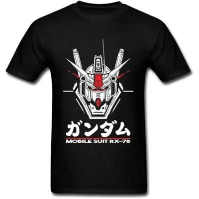 Image of RX 78 Gundam Tops Tees Men Awesome Tshirt Male Cotton Black T Shirt Japan Harajuku Street Clothes Geek RX78 Suit S