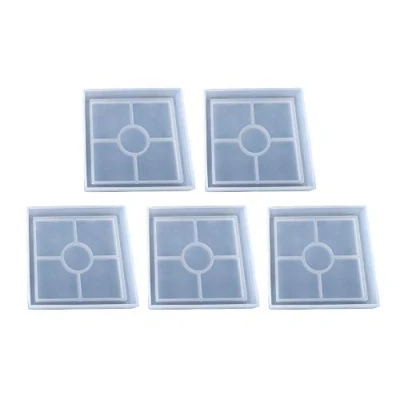Image of POFET 5pcs Square Clear Silicone Reusable Coaster Mold for DIY Cup Mat Resin Casting Epoxy,Coaster Mould Moulds Transparent