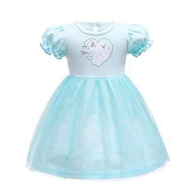 Image of Lito Angels Kids Girls Princess Fancy Dress Casual Wear Birthday Party Costumes Summer Cotton Outfit Age 4 5 Years Blue 336