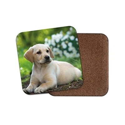 Image of 1 x Cute Labrador Puppy Cork Backed Drinks Coaster Dog Dogs Golden Retriever #8396