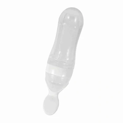 Image of Zerodis Feeding Bottle, 90mL Silicone BPA Free Vented Baby Bottle with Feeder &amp; Squeeze Spoon (White)