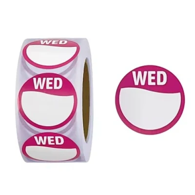 Image of Wednesday Food Labels Stickers Circular Day for Commercial Kitchen, Dots Rotation Restaurants and Catering (500 per Roll Wednesday)