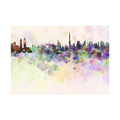 Image of Wee Blue Coo Painting Cityscape Dubai Uae Paint Splash Skyline Wall Art Print