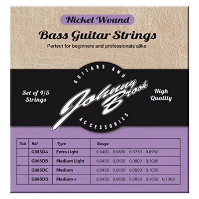 Image of Johnny Brook Set Of 5 Nickel Wound Bass Guitar Strings For String Guitars (Medium Gauge)