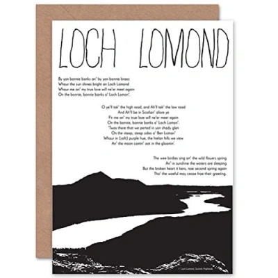 Image of Wee Blue Coo Personalised Traditional Scottish Song Lyrics Loch Lomond Greeting Card Arty Art All Occasion Birthday