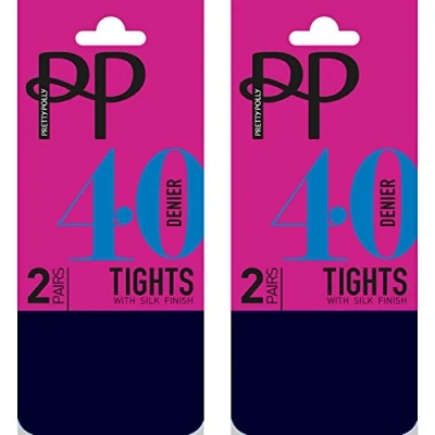 Image of Pretty Polly 40 Denier Opaque Tights with Silk Finish (4 Pair Multi Pack) (S/M (34&quot; 40&quot; Hip), Navy Blue)