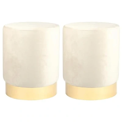 Image of Harbour Housewares 2x Cream H36 x D29cm Round Velvet Foot Stools Small Bedroom Living Room Dressing Table Footstool Ottoman Pouffe Chair Seat