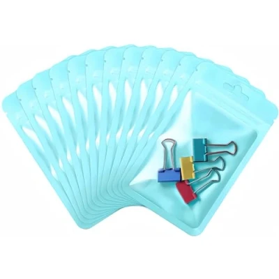 Image of Rimiko 100pcs Clear Ziplock Bags, Resealable Sample Small Plastic Bag with Hanging Hole, Reusable Zip Pouches for Packaging, Retail, Food and Items Storage (Blue, 3.5&quot;x6.3&quot;)