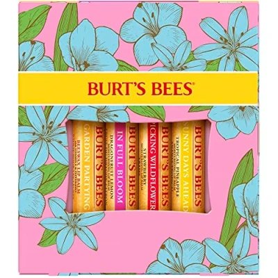 Image of Burt&#039;s Bees Lip Balm Gift Set, Beeswax, Strawberry, Tropical Pineapple, Dragonfruit Lemon, In Full Bloom, 4x4.25g