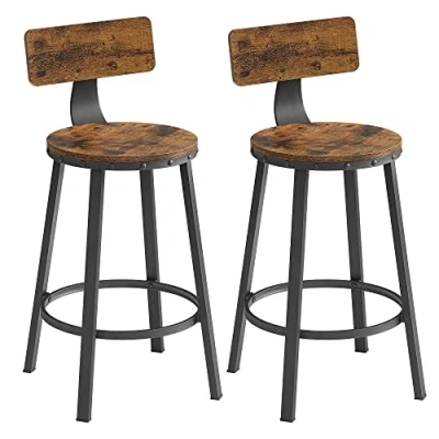 Image of VASAGLE Bar Stools Set of 2, Kitchen Breakfast Chairs, with Backrest, Steel Frame, 62.5 cm Tall Seat, Easy Assembly, Industrial Style, Rustic Brown and Black LBC076B01