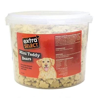 Image of Extra Select Mini Teddy Bear Shaped Natural Dog Treat Biscuits in a 3ltr Bucket (approx 1130 biscuits)